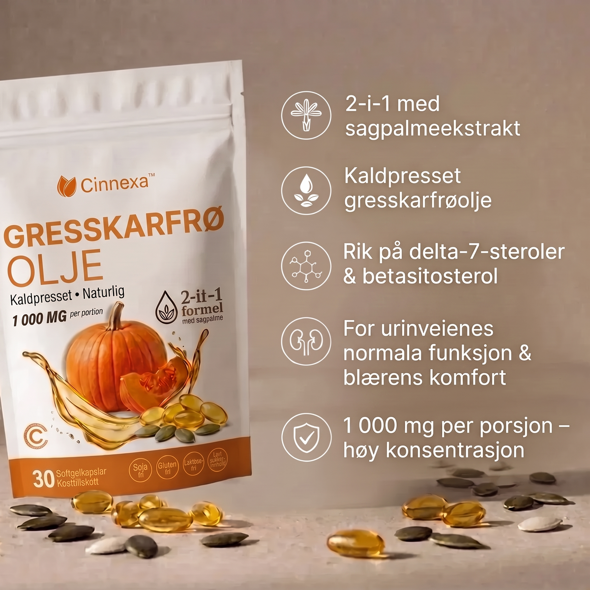 Cinnexa™ Gresskarfrøolje Kapsler